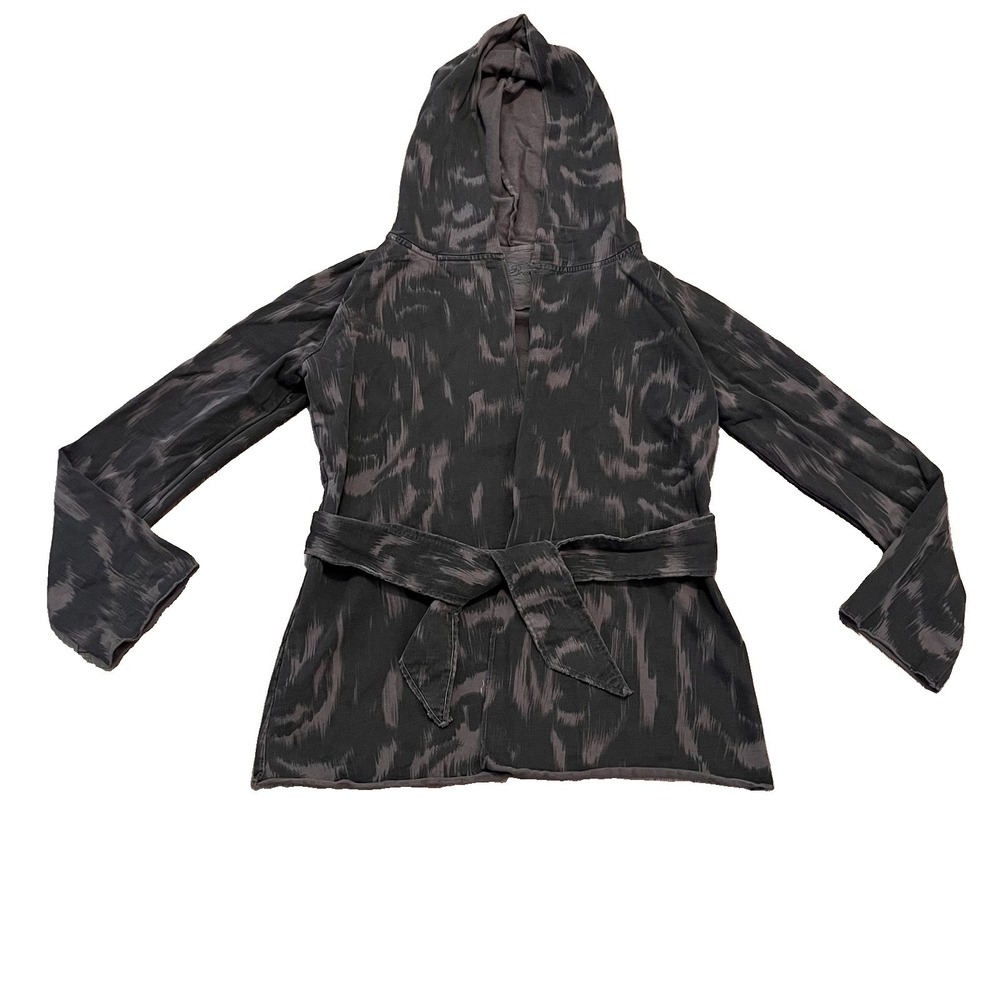 Lucky Brand Hooded Open Front Cardigan Medium Animal Print